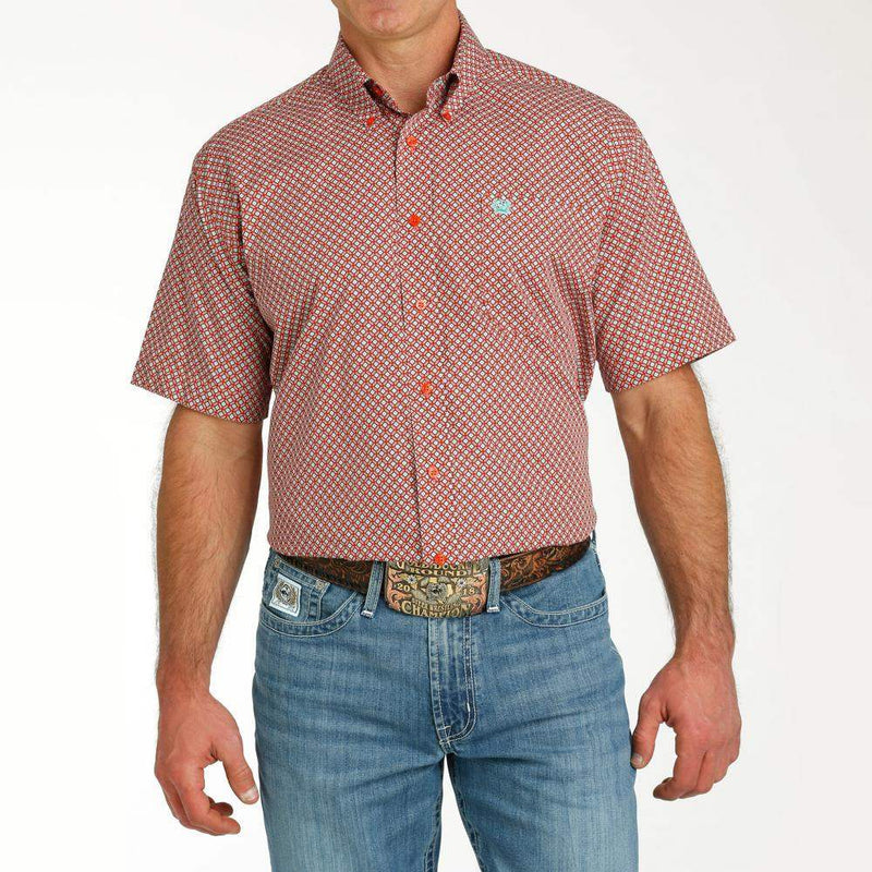 Cinch Men's Red Printed Short Sleeve Button Down