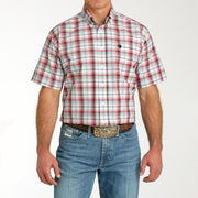 Men's White Plaid Short Sleeve Button Down