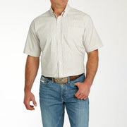 Men's White Check Short Sleeve Button Down