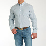 Men's Light Blue Printed Modern Fit Button Down