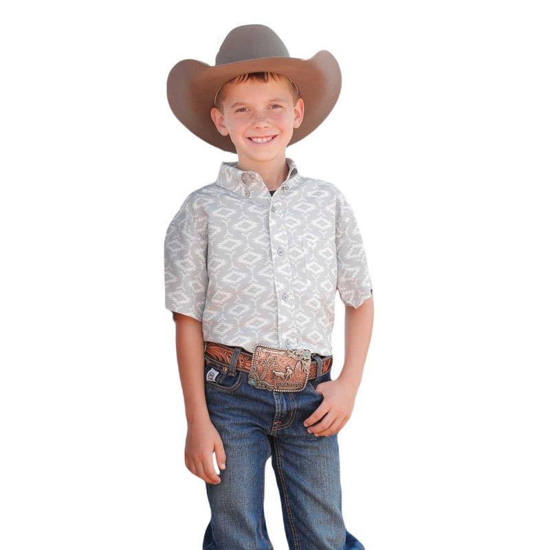 Boy's Grey ArenaFlex Short Sleeve Button Down