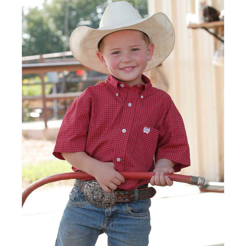 Boy's Red Short Sleeve Button Down