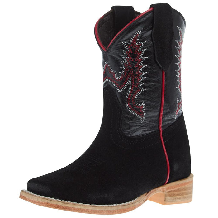 R Childrens Black Rough Out with Black Shaft Square Toe Boot