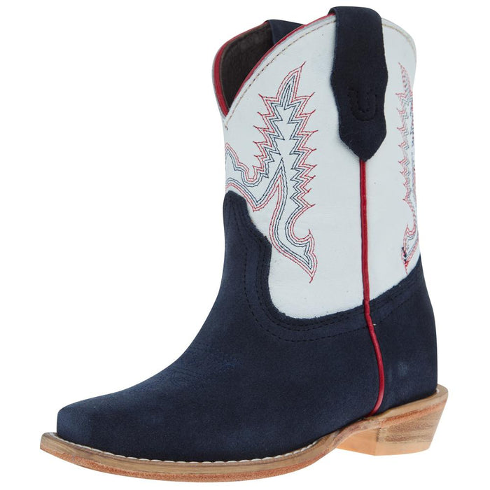 R Childrens Navy Rough Out with Winter White Shaft Cutter Toe Boot