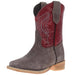 R Childrens Charcoal Rough Out with Dark Cherry Shaft Square Toe Boot
