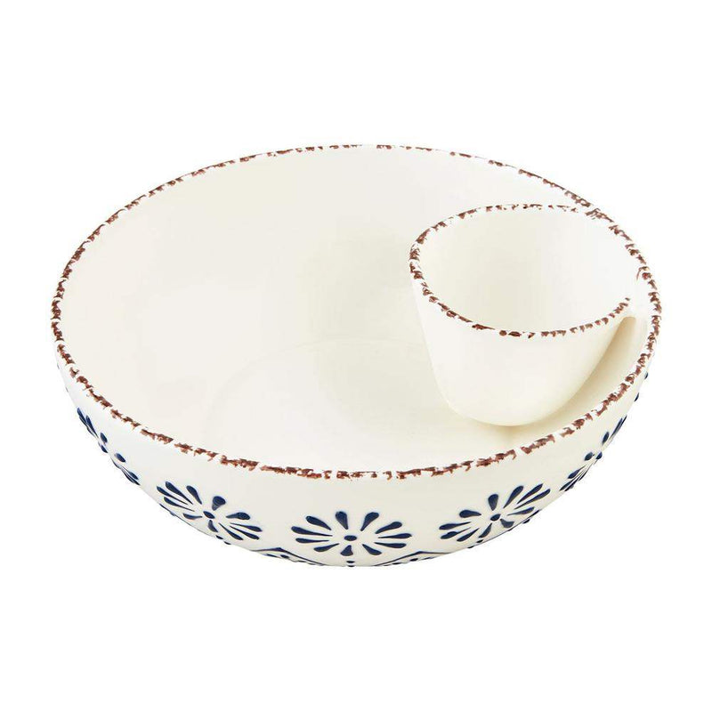 Mud Pie Blue Pattern Chip and Dip Bowl