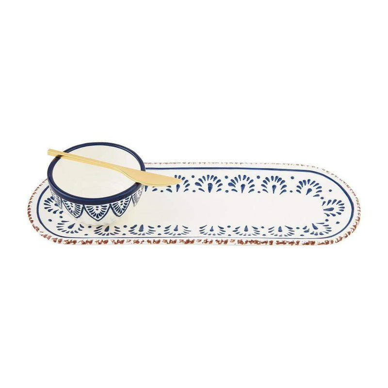 Mud Pie Blue Floral Dip and Tray Set
