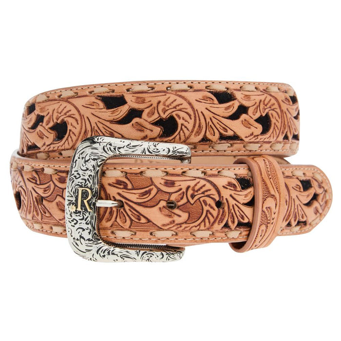 R Watson Boots Men's Black Suede Underlay Natural Embossed Belt