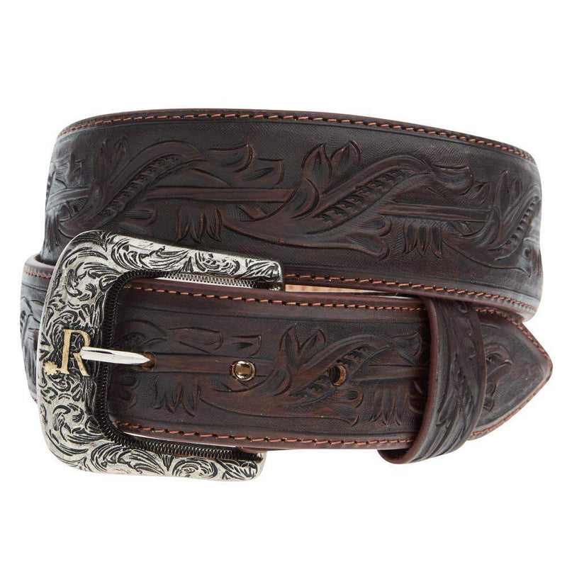 R Watson Boots Men's Cognac Tooled Tapered Belt