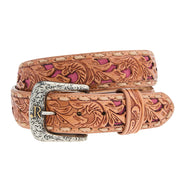 Women's Pink Suede Underlay Natural Embossed Belt