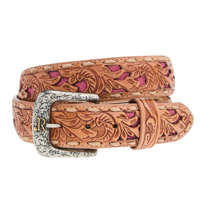 Women's Pink Suede Underlay Natural Embossed Belt