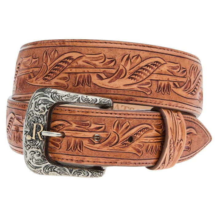 Men's Hand Tooled Natural Tapered Belt