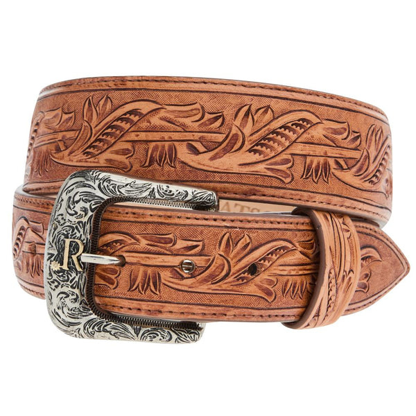 新品rosymonster コロンフラワーベルト R Watson Boots Men's Hand Tooled Natural Tapered Belt