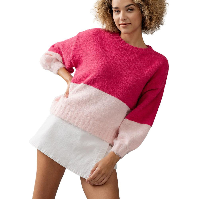 Women's Fuchsia Colorblock Sweater
