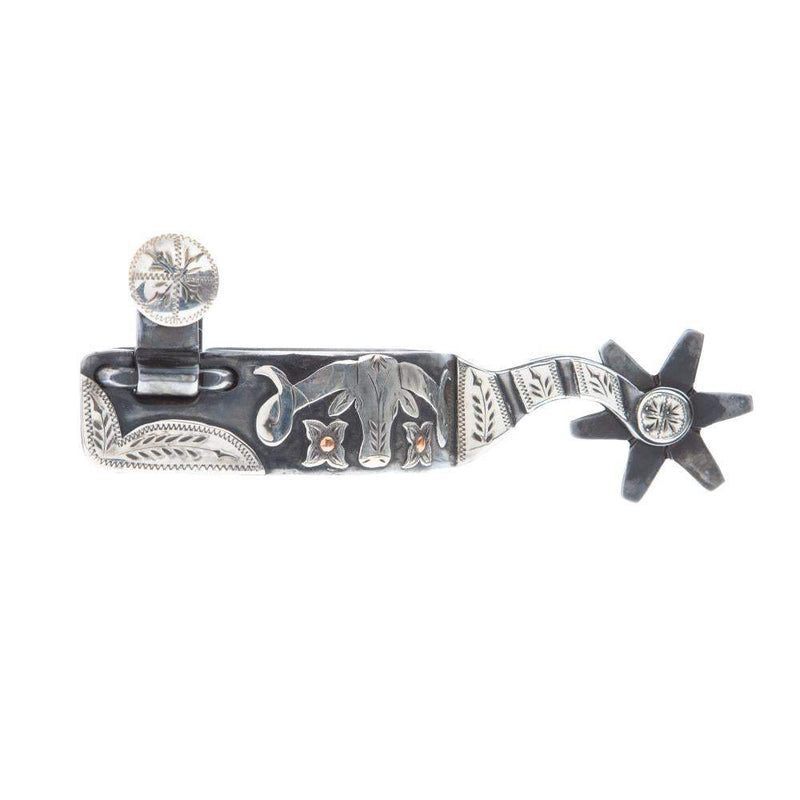Mike Emberson Longhorn and Floral Engraved Mens Cowboy Spurs