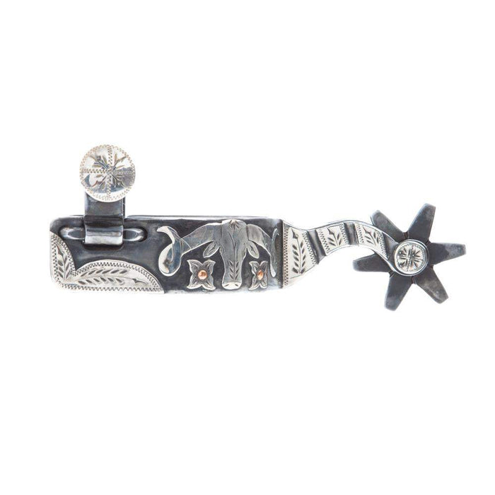 Mike Emberson Longhorn and Floral Engraved Mens Cowboy Spurs