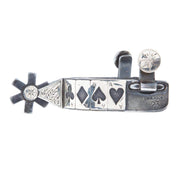 Mike Emberson Card Suite and Silver Engraved Scroll Short Shank Spurs