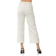 Women's Cream High Rise Wide Leg Cuffed Pants