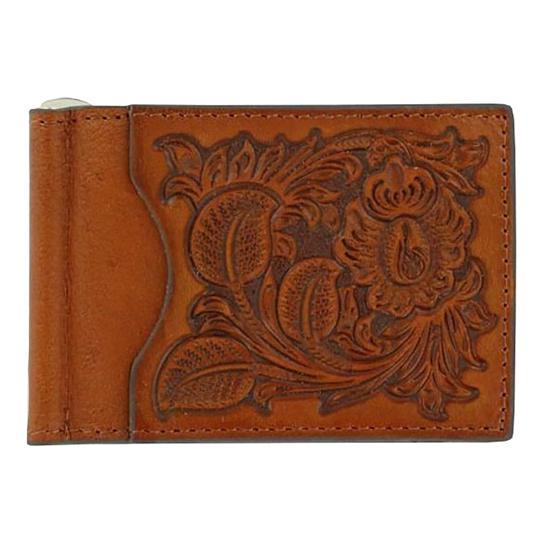 Nocona Brown Tooled Leather Bill Fold Mens Money Clip