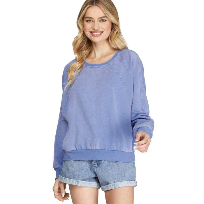 She & Sky Women's Periwinkle French Terry Top