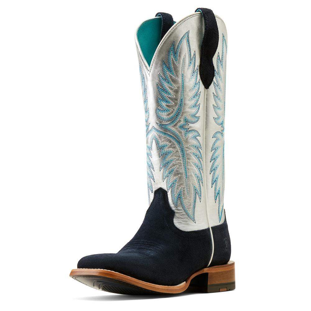 Ariat Womens Frontier Calamity Jane Polo Blue Roughout 13 In Top