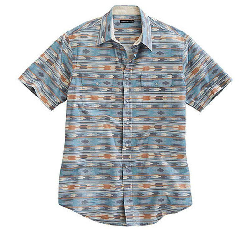 Tin Haul Men's Grey Aztec Print Short Sleeve Snap Shirt