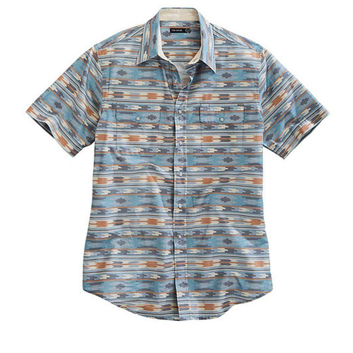 Tin Haul Men's Grey Aztec Print Short Sleeve Snap Shirt