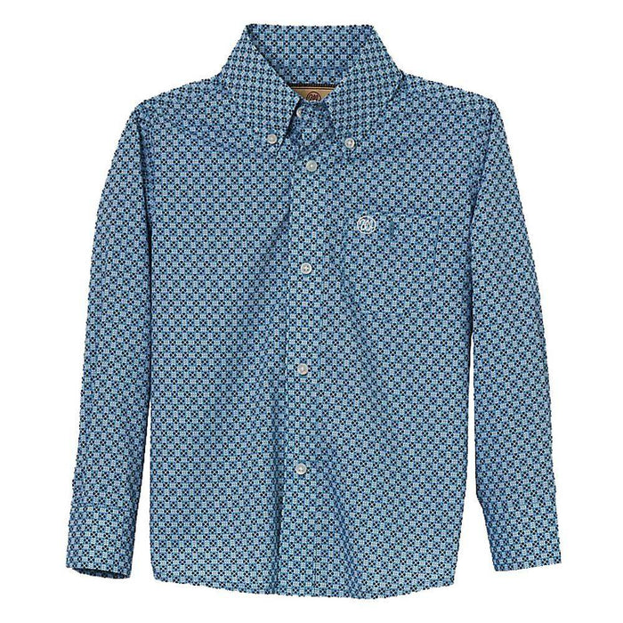 Boy's Classic Blue Print Button Down Shirt
