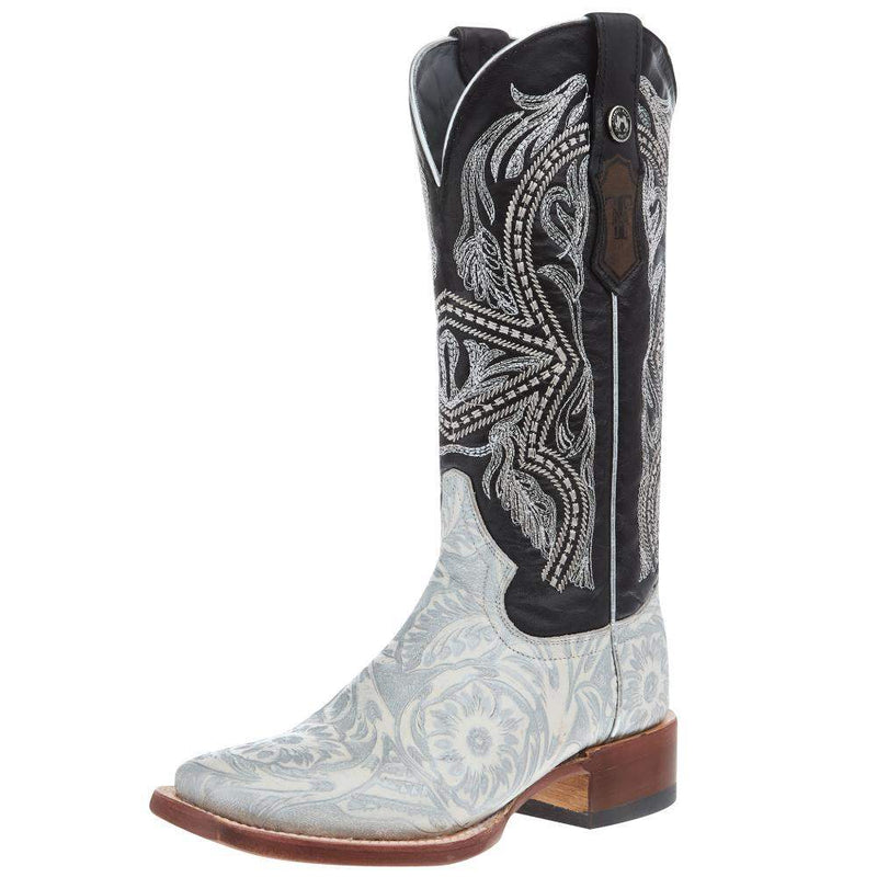 Women`s Hand Tool Jungle White & Silver 13 In Black Top Cowgirl Boot