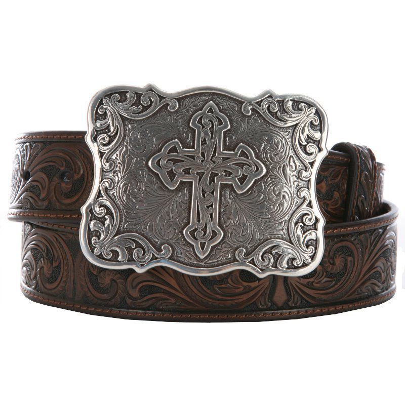 Nocona Belt Co. Ladies Brown Embossed Cross Belt
