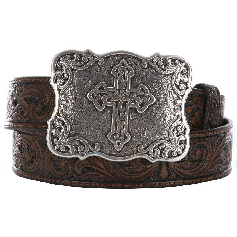 Nocona Belt Co. Ladies Brown Embossed Cross Belt | Mf Western