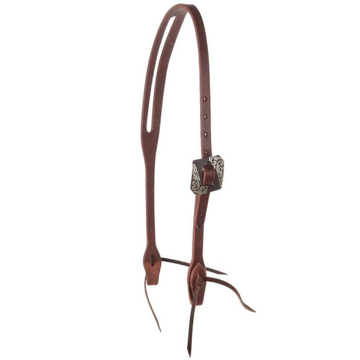 Heavy Oiled 3/4" Slot Ear Headstall with Angled Silver Scroll Cart Buckle