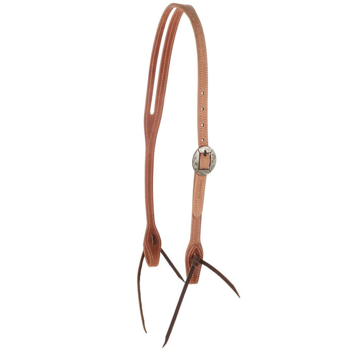 Natural Roughout 5/8"Slot Ear Headstall with Engraved Silver Bar Cart Buckle
