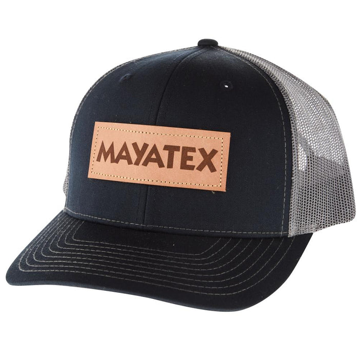 Navy and Charcoal Leather Patch Logo Mesh Back Cap