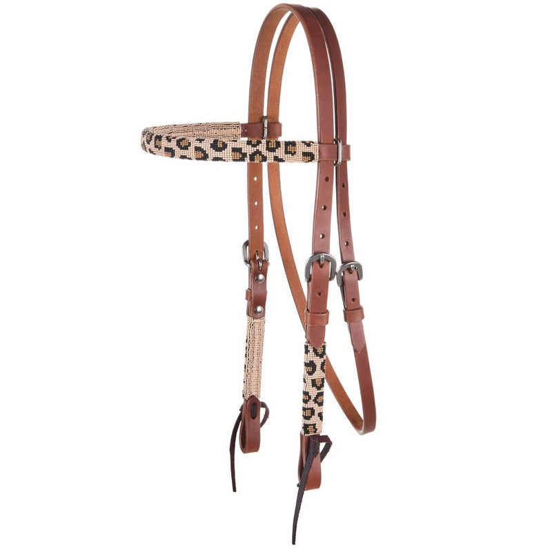 Beaded Leopard Gag Cheek Browband Headstall