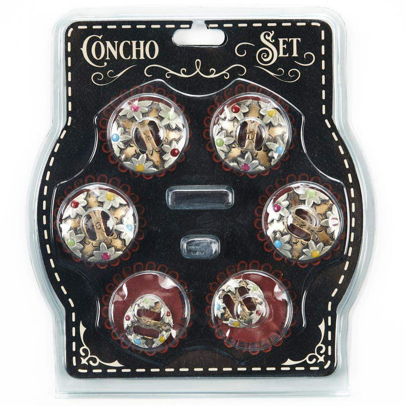Multi Daisy 6 pc. Slotted Concho Saddle Set