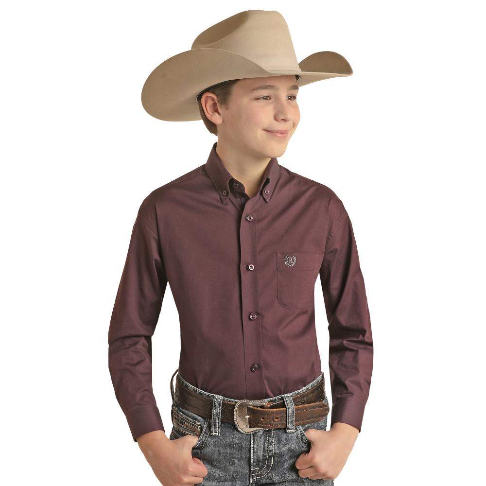Panhandle Boys Purple Long Sleeve Solid Stretch Button Down