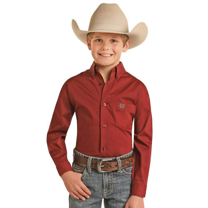 Panhandle Boys Scarlet Long Sleeve Solid Stretch Button Down