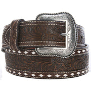 M&F 1 3/4in. Brown Floral Buckstitch Belt