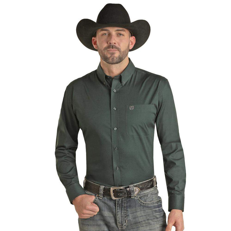 Panhandle Mens Evergreen Long Sleeve Solid Stretch Shirt