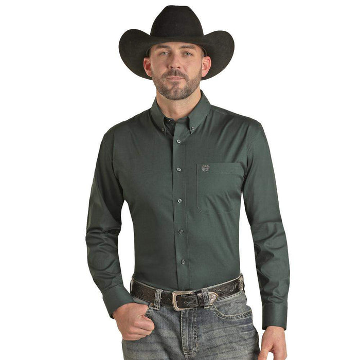 Panhandle Mens Evergreen Long Sleeve Solid Stretch Shirt