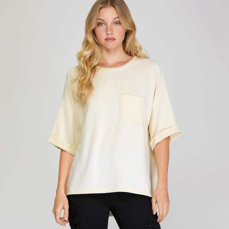 She & Sky Womens White Drop Shoulder Short Sleeve Sweater