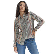 Women's Pink and Blue Dobby Snap Shirt