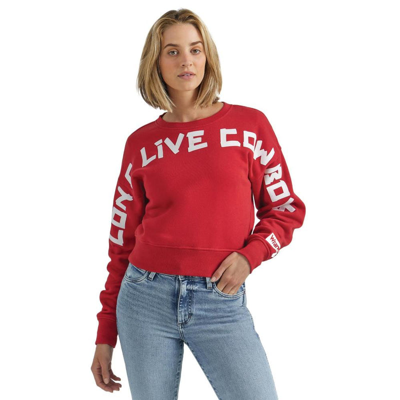 Women's Red Long Live Cowboys Crewneck