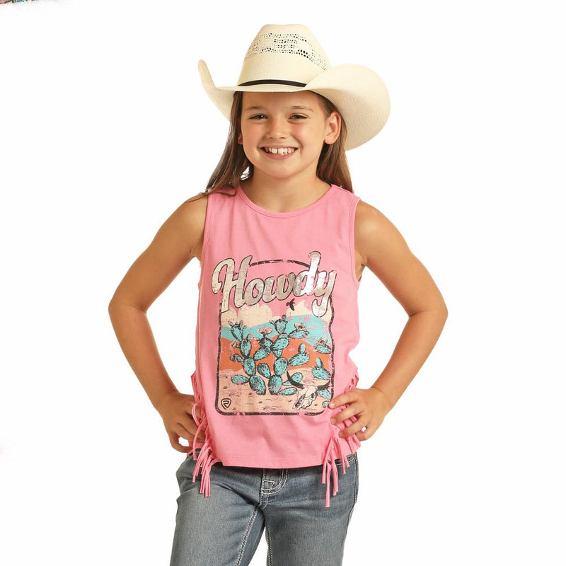 Girl's Pink Howdy Fringe Tank