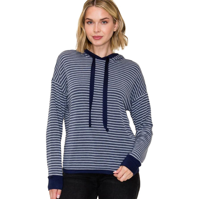 Staccato Women's Navy Draw String Striped Top