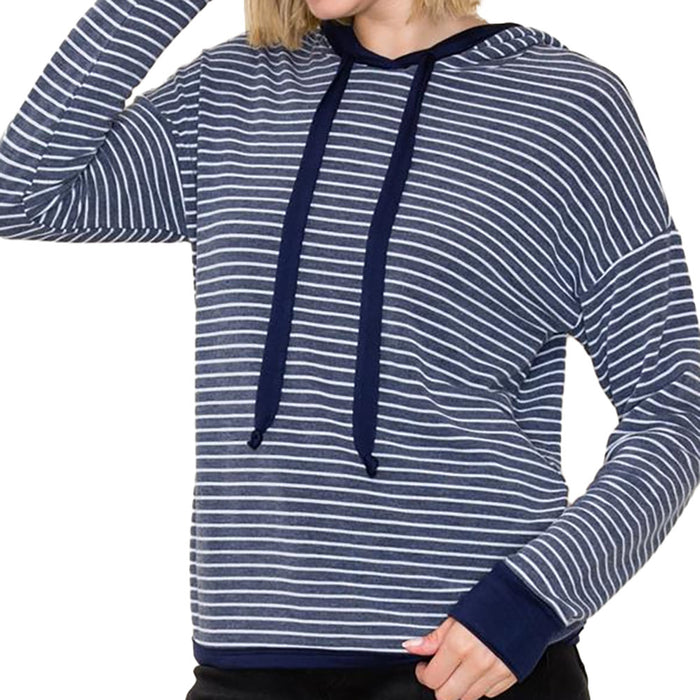 Staccato Women's Navy Draw String Striped Top
