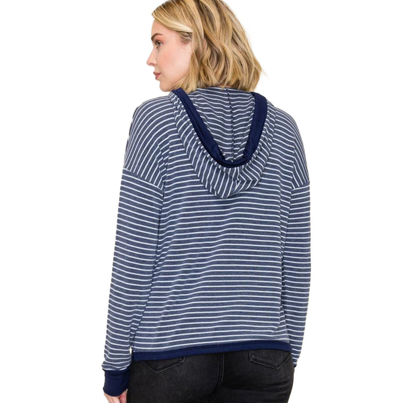 Staccato Women's Navy Draw String Striped Top