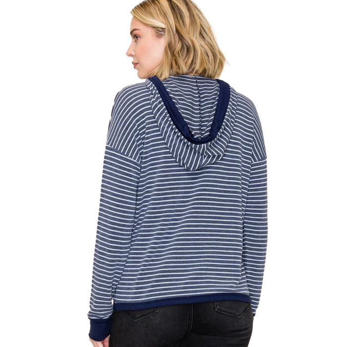 Staccato Women's Navy Draw String Striped Top