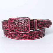 Pink Tooled Leather Belt